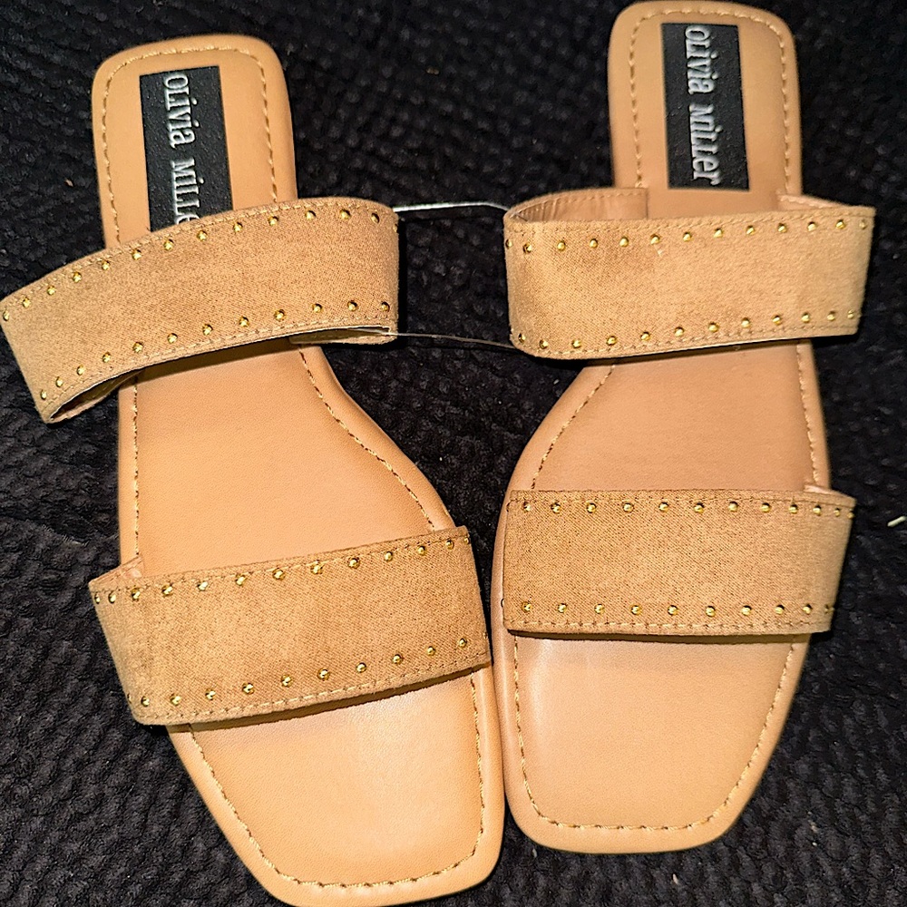 Olivia Miller Sandals | Double Strap | Square Toe | Suede Tan | Size 8